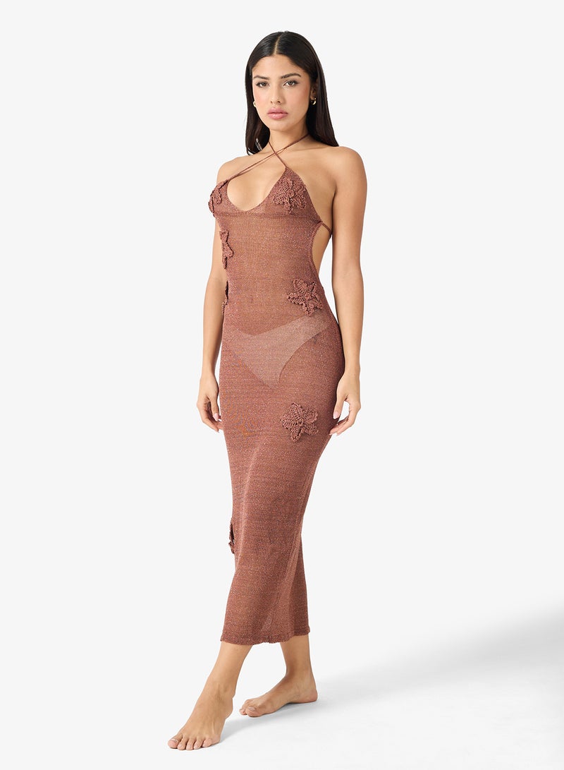 Ginger Crochet Slip Dress With 3D Floral Embroidery - Image 4